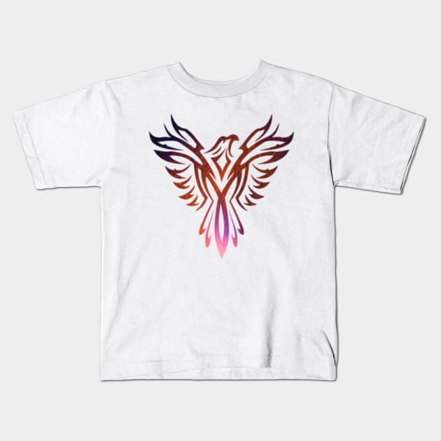 Purple & Orange Flames Phoenix Myth Bird Rising Born Again Kids T-Shirt by twizzler3b